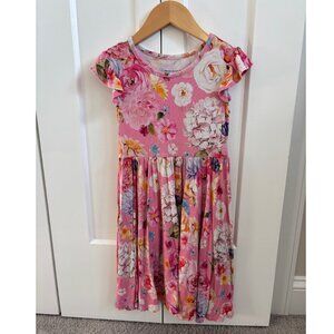 Posh Peanut Ruffle Sleeves Twirl Dress Pink Garden Flowers Size 6